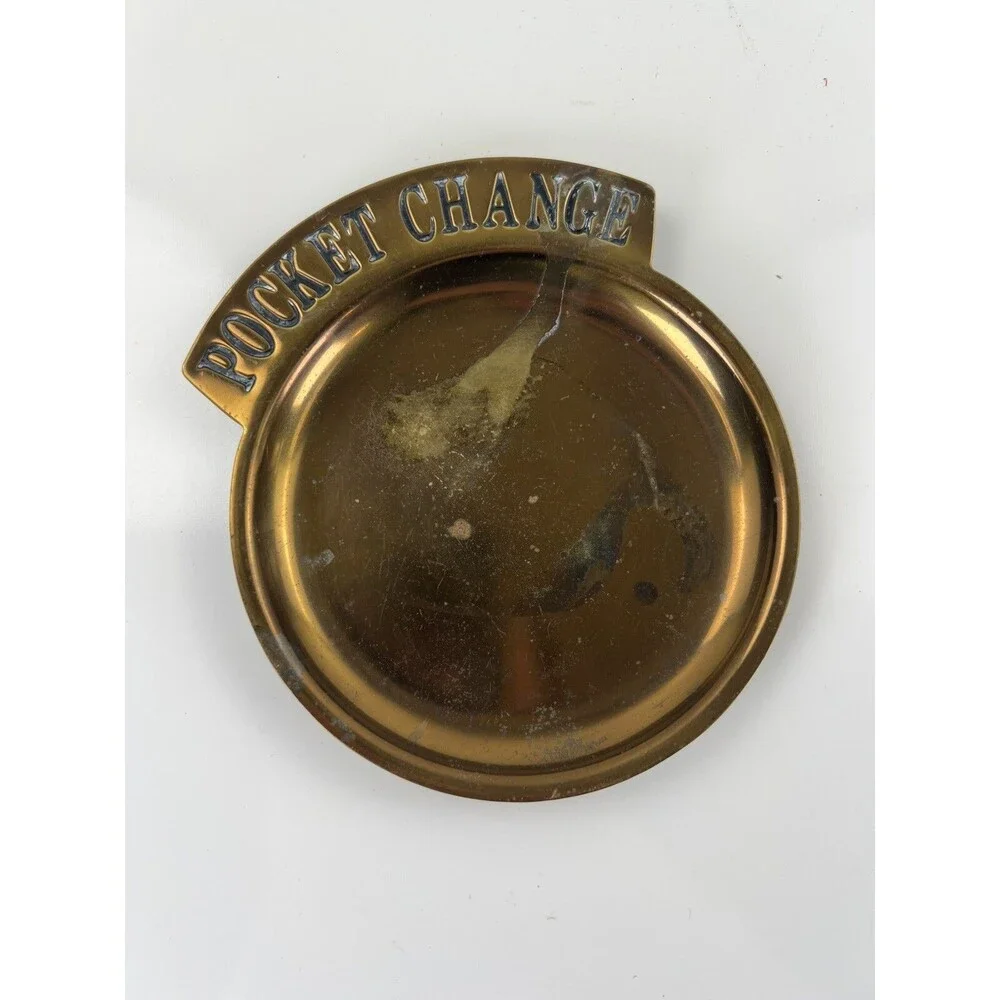 Vintage Brass Round Spare Pocket Change Tray Trinket Dish Catch All Ashtray Gift